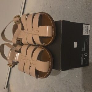 J. Crew womens Fisherman Shiny Spazzolato Leather Ankle Strap Sandals - Size 10